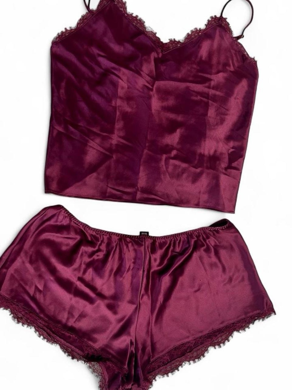 Victoria's Secret Satin Lace-Trim Cami & Short Set - Burgundy